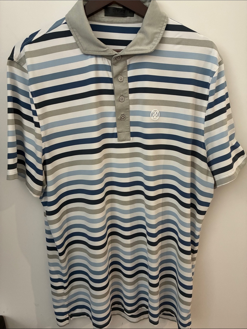 G/FORE Striped Polo in Navy, Light Blue & Gray